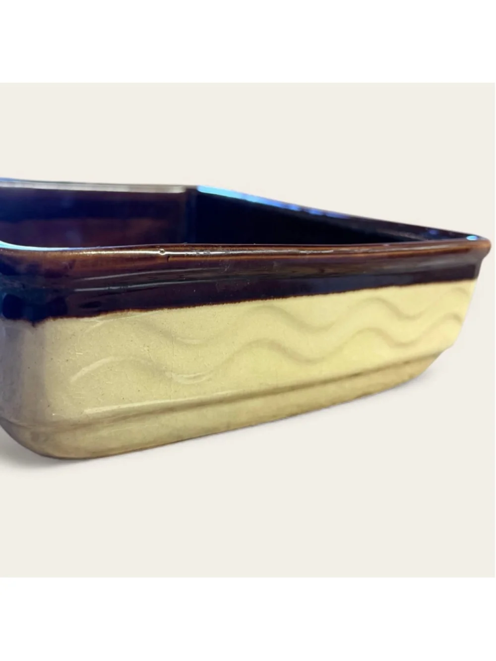 Vintage Mid-Century Stoneware Casserole Dish Brown & Beige Rectangular Baker